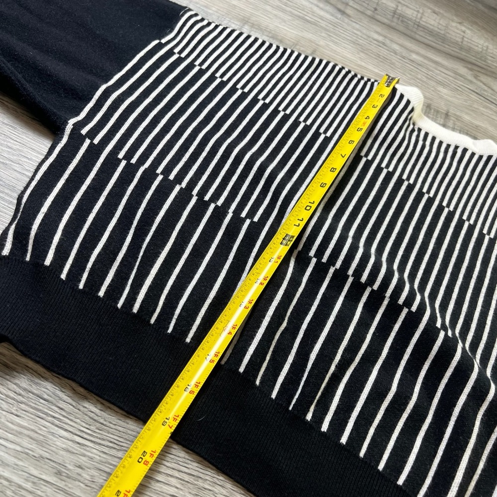 Philosophy Sweater Women XL Black White Striped Balloon Sleeve Geometric Knit - Picture 6 of 7